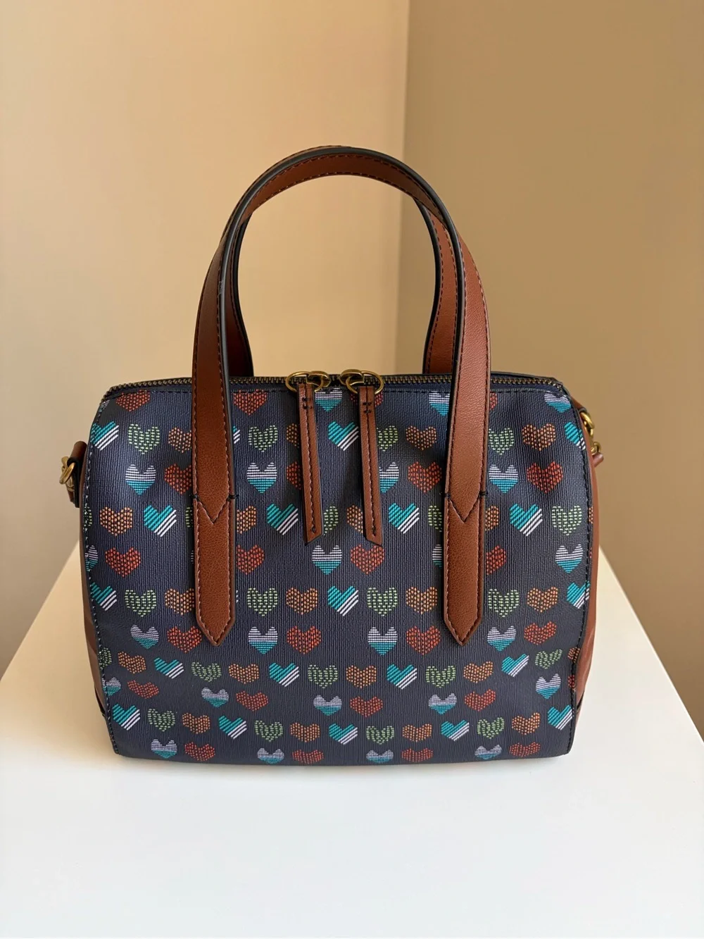 Fossil Sydney Satchel Heart Print NWOT